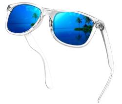 KANASTAL Sonnenbrille Herren und Damen Blaue Gläser Verspiegelt - Sonnenbrille Unisex mit transparentem Rahmen Sunglasses Blue für Trendige Stile von KANASTAL