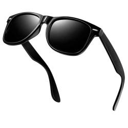 KANASTAL Sonnenbrille Herren und Damen Polarisiert Glänzend Schwarz Rahmen UV400 Schutz Rechteck Retro Unisex Klassische Sonnenbrillen von KANASTAL