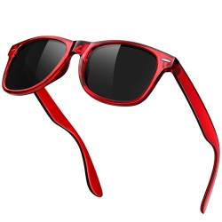 KANASTAL Sonnenbrille Herren und Damen Polarisiert Schwarz Gläser mit Transparent Rote Rahmen Retro Klassische Sonnenbrille UV400 Schutz von KANASTAL