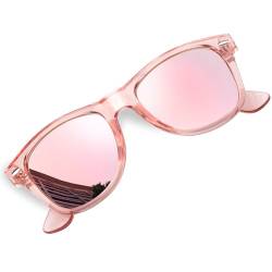 KANASTAL Sonnenbrille Herren und Damen Rosa Verspiegelt UV400 Schutz Rechteck Retro Sonnenbrillen Rosa Transparent Rahmen Unisex Klassische Fahrende Brille von KANASTAL
