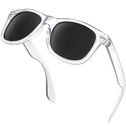 KANASTAL Sonnenbrille Herren und Damen Transparent Rahmen Polarisierte Schwarz Gläser Klassische Mode Sonnenbrillen UV400 Schutz für Wandern und Alltag von KANASTAL
