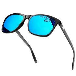 KANASTAL Sonnenbrille Herren und Damen Verspiegelt Blau UV400 Schutz Rechteck Retro Unisex Klassische Fahrende Brille für Reise Wandern und Alltag von KANASTAL