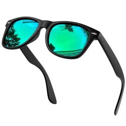 KANASTAL Sonnenbrille Herren und Damen Verspiegelt Grüne Gläser Rechteck Retro Unisex Klassische Sonnenbrillen mit UV400 Schutz für Wandern und Alltag von KANASTAL