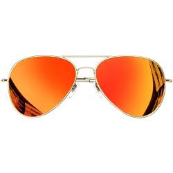 KANASTAL Sonnenbrille Herren und Damen Verspiegelt Orange-Rot Gläser mit Premium Metallrahmen UV400 Schutz klassisch Spiegelglas Sonnenbrille von KANASTAL