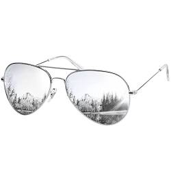 KANASTAL Sonnenbrille Herren und Damen Verspiegelt Silber Gläser mit Premium Metallrahmen UV400 Schutz klassisch Spiegelglas Sonnenbrille von KANASTAL