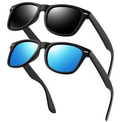 KANASTAL Sonnenbrille Polarisierte Matt Schwarz und Sonnenbrillen Verspiegelt Blau für Herren und Damen UV400 Schutz Klassische Retro Brille von KANASTAL