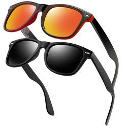KANASTAL Sonnenbrille Polarisierte Matt Schwarz und Sonnenbrillen Verspiegelt Rot mit Rote Rahmen für Herren und Damen UV400 Schutz Klassische Retro Brille von KANASTAL