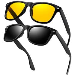 KANASTAL Sonnenbrille Polarisierte Schwarz und Nachtsichtbrille Gelbe Gläser für Herren und Damen Autofahren Radfahren Angeln Klassische Retro Brille von KANASTAL