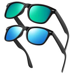 KANASTAL Sonnenbrille Verspiegelt Blaue und Grün Gläser mit Matt Schwarz Rahmen Klassische Retro Sonnenbrillen für Herren und Damen UV400 Schutz von KANASTAL