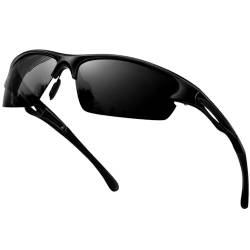 KANASTAL Sonnenbrillen Sportbrille Polarisiert Herren Schwarz Glänzend Radsportbrillen Damen Superleichtes Fahrradbrille UV400 Schutz für Outdoor Sportarten von KANASTAL