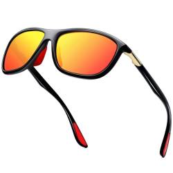 KANASTAL Sportbrille Herren und Damen Verspiegelt Orange UV400 Schutz Rechteck Retro Unisex Klassische Fahrende Radsportbrillen für Reise Wandern und Alltag von KANASTAL