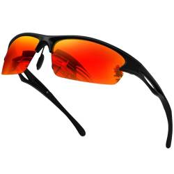 KANASTAL Sportbrille Verspiegelt Rot Gläser Unzerbrechlicher Rahmen Radsportbrillen Superleichtes Fahrradbrille Outdoor Sportarten Brille UV Schutz von KANASTAL