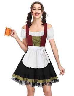 KANCY KOLE Damen Bayerisches Oktoberfest Kostüme Trachtenkleid Damen Dirndl Kurz Set Schwarz-Rot S KCH02115-4 von KANCY KOLE