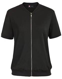 KANCY KOLE Damen Casual Kurzarm Zip-up Tops Basic Solid Farbe Mantel Schwarz L von KANCY KOLE