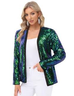 KANCY KOLE Damen Pailletten Top V-Ausschnitt Strickjacke Knopf Top Glitzerndes Vintage Top Grün M KC0261A22-04 von KANCY KOLE