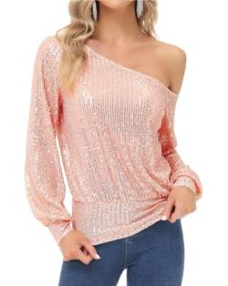 KANCY KOLE Frauen Funkelnde Pailletten Tops Plus Size Langarm Tops Rose Gold XXL von KANCY KOLE