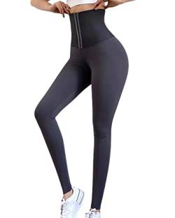 KANDEMY Damen Sport Leggings mit Korsett Verstellbar Waist Trainer Sporthose High Waist Yogahose Blickdicht Lange Leggins für Jogging Fitness Gym Training Grau L von KANDEMY