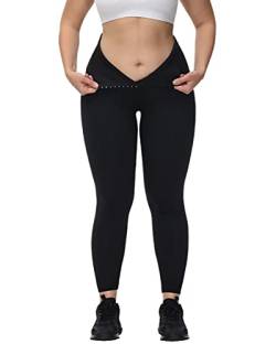 KANDEMY Damen Sport Leggings mit Korsett Verstellbar Waist Trainer Sporthose High Waist Yogahose Blickdicht Lange Leggins für Jogging Fitness Gym Training Schwarz 2XL von KANDEMY