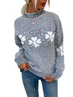 KANDEMY Damen Weihnachtspullover mit kleinem Stehkragen Christmas Pullover Warm Strickpullover mit Streifen Schneeflocken Winter Pullis für Frauen Oberteile Langarm Mode01-Dunkelgrau S von KANDEMY