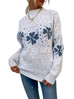 KANDEMY Damen Weihnachtspullover mit kleinem Stehkragen Christmas Pullover Warm Strickpullover mit Streifen Schneeflocken Winter Pullis für Frauen Oberteile Langarm Mode01-Weiß M von KANDEMY