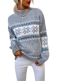 KANDEMY Damen Weihnachtspullover mit kleinem Stehkragen Christmas Pullover Warm Strickpullover mit Streifen Schneeflocken Winter Pullis für Frauen Oberteile Langarm Mode02-Dunkelgrau XL von KANDEMY