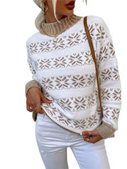 KANDEMY Damen Weihnachtspullover mit kleinem Stehkragen Christmas Pullover Warm Strickpullover mit Streifen Schneeflocken Winter Pullis für Frauen Oberteile Langarm Mode03-Khaki S von KANDEMY