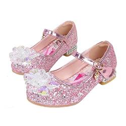 KANDEMY Mädchen Kristall Elsa Schuhe mit Absatz Glitzer Prinzessin Schuhe mit Pailletten Kinder Sandalen Eiskönigin für Halloween Fest Fasching Geburtstag Party Pink 31 von KANDEMY