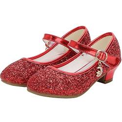 KANDEMY Mädchen Prinzessin Schuhe mit Absatz Festliche Glitzer Schuhe Kinder Stöckelschuhe für Geburtstag Hochzeit Halloween Karneval Fasching Ball Party Rot 29 von KANDEMY