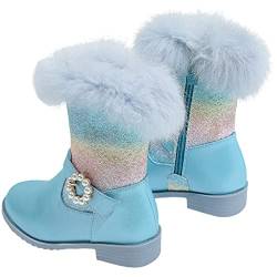 KANDEMY Mädchen Regenbogen Stiefeletten Boots Winterstiefel Warm Gefütterte Thermo Gummistiefel Kurzschaft Outdoor Schneestiefel mit Fell für Kinder Prinzessin Geburtstag Silvester Party Blau 30 von KANDEMY