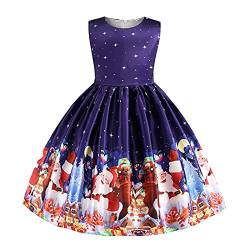 KANDEMY Mädchen Weihnachtskleid Weihnachten Festliche Kleider Knielang Abendkleid für Kinder Christmas Geschenk Party Kleider mit Weihnachtsmann Druck Blau-A 150 von KANDEMY