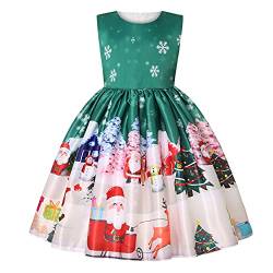 KANDEMY Mädchen Weihnachtskleid Weihnachten Festliche Kleider Knielang Abendkleid für Kinder Christmas Geschenk Party Kleider mit Weihnachtsmann Druck Grün-A 110 von KANDEMY