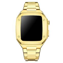 KANUZ Metall-Nachrüst-Set, Gehäusearmband für Apple Watch, 45 mm, 44 mm, hochwertiges Edelstahl-Armband für iWatch-Serie 8, 7, 6, 5 SE Armband (Farbe: Gold, Größe: 45 mm) von KANUZ