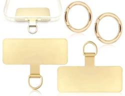 KAPSING Telefon Halteband Patch, 2 Stück Handykette Pads und 2 Stück Federring Verschluss, Universal Schlüsselband Haken für Handyhülle(Gold) von KAPSING
