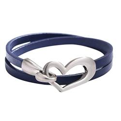 Armband Damen Liebes-einfaches Multi-Ring-Armband-Multifunktionsarmband-Kragen-heiße Frauen-einfaches mehrschichtiges Armband-Art- und Weisenettes Herz-Armband-süßes Lederarmband (Blue, One Size) von KAREN66