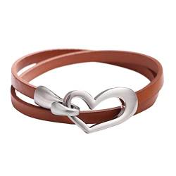 Armband Damen Liebes-einfaches Multi-Ring-Armband-Multifunktionsarmband-Kragen-heiße Frauen-einfaches mehrschichtiges Armband-Art- und Weisenettes Herz-Armband-süßes Lederarmband (Brown, One Size) von KAREN66