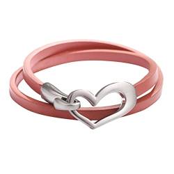 Armband Damen Liebes-einfaches Multi-Ring-Armband-Multifunktionsarmband-Kragen-heiße Frauen-einfaches mehrschichtiges Armband-Art- und Weisenettes Herz-Armband-süßes Lederarmband (Pink, One Size) von KAREN66