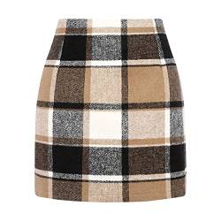 Damen Kariert Röcke Hohe Taille Knielang Büro Rock Bleistift Figurbetont Minirock mit Plaid Business Rock Pencil Rock Kurz Elegant Midirock Herbst Winter Vintage Röcke (Karierter-3, XXL) von KAREN66