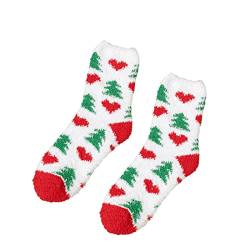 KAREN66 1 Paar Weihnachtssocken Damen Kuschelsocken Weiche Flauschige Socken Frauen Mädchen Winter Warme Dicke Bettsocken Haussocken, Gr.35-41 (Xmas-D) von KAREN66