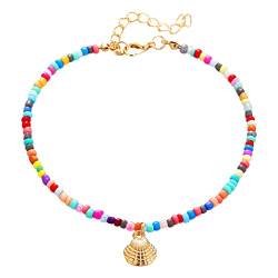 KAREN66 Armbänder Damen Armband Boho Farbe Perlen Fußkettchen Kreative Vintage Legierung Jakobsmuschel Anhänger Fußkettchen (Gold, One Size) von KAREN66