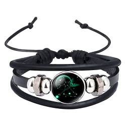 KAREN66 Personalisiertes Armband Im Dunkeln leuchten 12 Konstellationen Zeit Edelstein Rindsleder Perlenarmband Schwarzer Kristall Unisex (I, One Size) von KAREN66