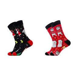 KAREN66 Weihnachtssocken Herren 2 Paar Weihnachten Lustige Socken mit Motiv Männer Bunte Warme Winter Baumwolle Socken 39-46 (Xmas-C) von KAREN66