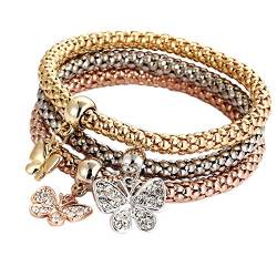 Personalisierbare Armbänder Herren Damen Armband Charm Frauen Armband Gold Silber Rose Gold Strass Armreif Schmuck Set Armkettchen Armreif Armbänder (A, One Size) von KAREN66