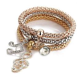 Personalisierbare Armbänder Herren Damen Armband Charm Frauen Armband Gold Silber Rose Gold Strass Armreif Schmuck Set Armkettchen Armreif Armbänder (D, One Size) von KAREN66