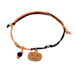 Personalisierbare Armbänder Herren Damen Armband Gewebtes Armband Halloween Armbänder für Männer Frauen Punk Skeleton Head Kürbiskette Armband Party Zubehör Halloween Weihnachten (D, One Size) von KAREN66