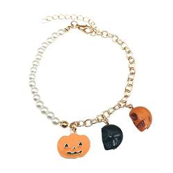 Personalisierbare Armbänder Herren Damen Armband Halloween Perle Strickarmband Gothic Woven Armband Halloween Armbänder für Männer Frauen Punk Skeleton Head Kürbis Halloween Weihnachten (B, One Size) von KAREN66