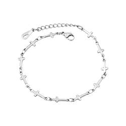 Personalisierbare Armbänder Herren Damen Armband Legierungs-Kupfer-Kreuz-Armband-Geschenk für besten Freund-Schwester-Herz-Armband Halloween Weihnachten Valentinstag (Silver, One Size) von KAREN66