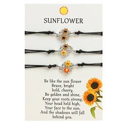 Personalisierbare Armbänder Herren Damen Armband Sunflower Promise Bracelets Best Friend Distance Freundschaftsarmbänder Geschenke für Frauen Teen Girls 3PCS Halloween Weihnachten (Silver, One Size) von KAREN66