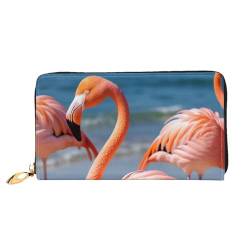 KARFPP Schwarz-weiße Geldbörse mit karierter Flagge, hochwertig, rechteckig, luxuriös, modisch und funktional, Geschenk für jeden Anlass, Strand Flamingos, Einheitsgröße von KARFPP