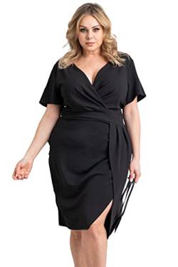 KARKO - Abendkleid BARI I Übergröße (Plus Size) Damen Kleid I mit Körperbetontem Schnitt I Knielänge I Effektvoller Beinschlitz vorne I Ausschnitt in Wickeloptik I Ellenlange Ärmel von KARKO