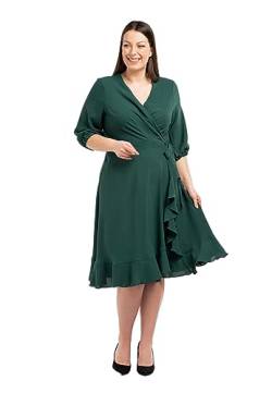 KARKO - Elegantes Kleid IRIS I in Wickeloptik I mit Rüsche I Übergröße (Plus Size) I Leicht Körperbetonter Schnitt I V-Ausschnitt I feine Puffärmel I Bequemer Bindegürtel von KARKO